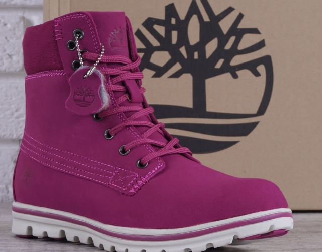 Черевики зимові шкіряні на цигейці Timberland Pink Winter Fur високі