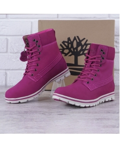 Черевики зимові шкіряні на цигейці Timberland Pink Winter Fur високі