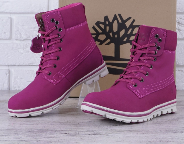 Черевики зимові шкіряні на цигейці Timberland Pink Winter Fur високі