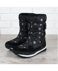 Дутики жіночі замш зі сніжинками чорні Scandinavian