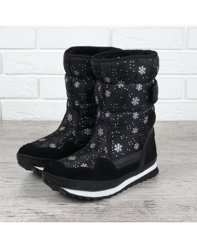 Дутики жіночі замш зі сніжинками чорні Scandinavian