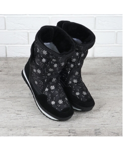 Дутики жіночі замш зі сніжинками чорні Scandinavian