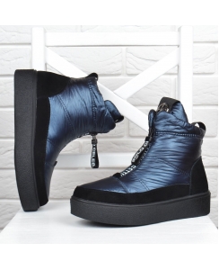 Дутики жіночі зимові на танкетці Lonza сині замша і натуральне хутро