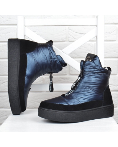 Дутики жіночі зимові на танкетці Lonza сині замша і натуральне хутро