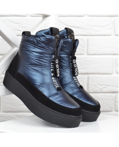 Дутики жіночі зимові на танкетці Lonza сині замша і натуральне хутро