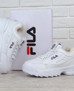 Кроссовки женские кожаные зимние Fila Disruptor 2 White белые на меху