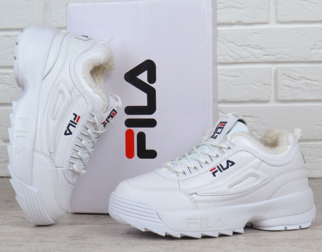 Кроссовки женские кожаные зимние Fila Disruptor 2 White белые на меху