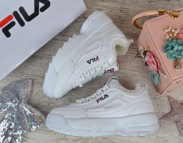 Кроссовки женские кожаные зимние Fila Disruptor 2 White белые на меху