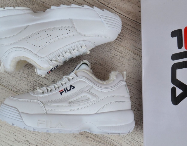 Кроссовки женские кожаные зимние Fila Disruptor 2 White белые на меху