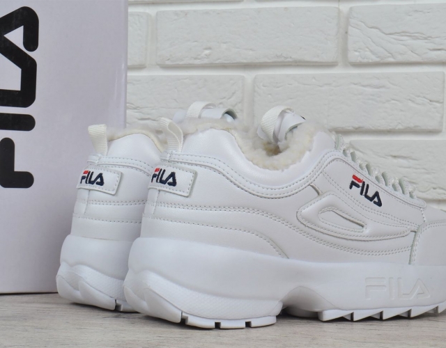 Кроссовки женские кожаные зимние Fila Disruptor 2 White белые на меху