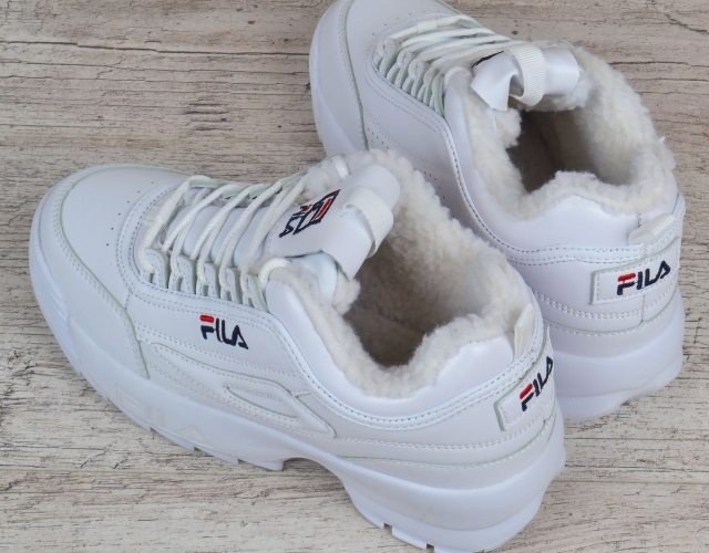 Кроссовки женские кожаные зимние Fila Disruptor 2 White белые на меху