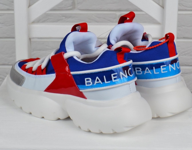 Кроссовки женские белые на платформе Balenciaga кожа и текстиль