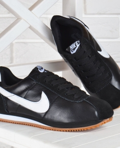 Кроссовки кожаные Nike Cortez черные с белым