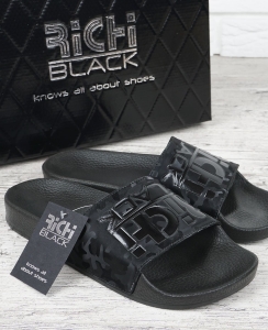 Шльопанці жіночі шкіряні Richi Black Military чорні