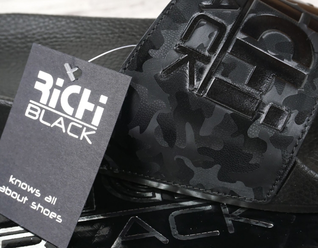 Шльопанці жіночі шкіряні Richi Black Military чорні