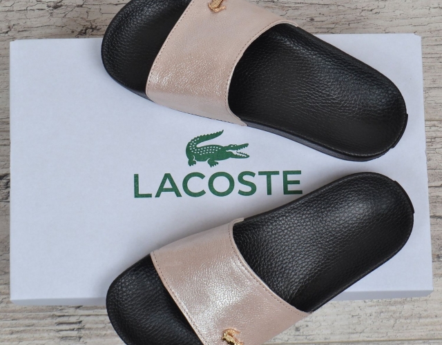 Шльопанці жіночі шкіряні Lacoste пудра рожеві