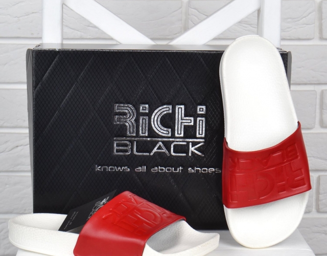 Шльопанці жіночі шкіряні Richi Black червоні на білій підошві