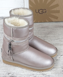 Уггі жіночі шкіряні на овчині UGG Australia бежеві з напиленням