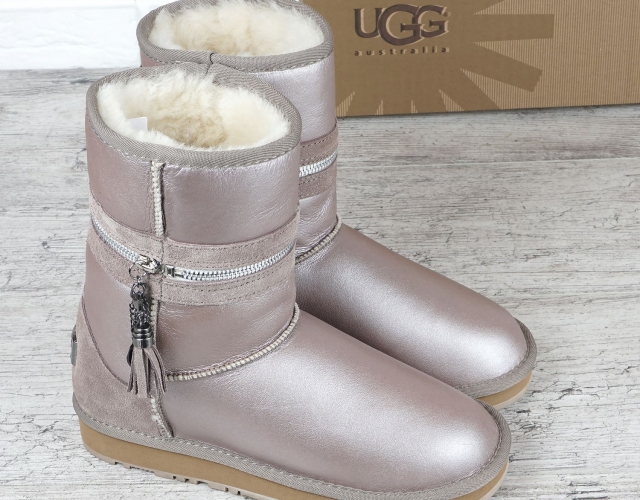 Уггі жіночі шкіряні на овчині UGG Australia бежеві з напиленням