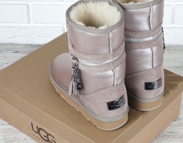 Уггі жіночі шкіряні на овчині UGG Australia бежеві з напиленням