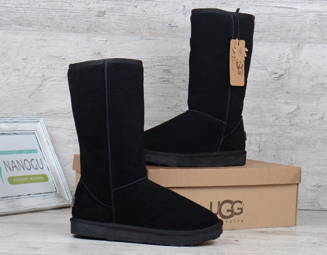 Уггі жіночі високі UGG Australia натуральна замша чорні