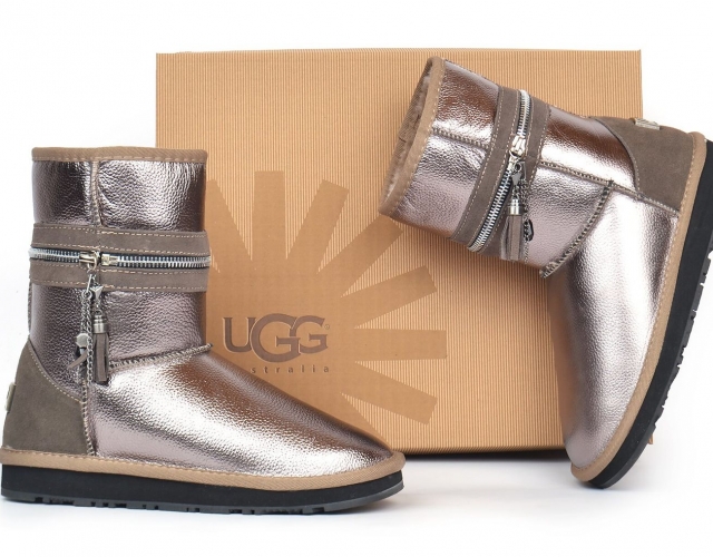 Уггі жіночі шкіряні UGG Australia Metallic Bronze зимові чоботи