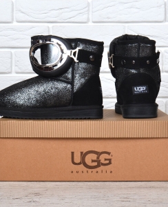 Уггі жіночі шкіряні UGG Australia з окулярами чорні срібло