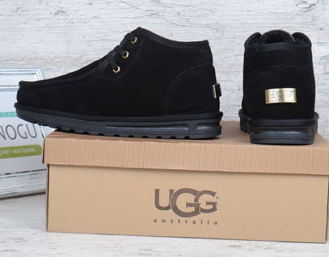 Ботинки топ-сайдери чоловічі UGG Australia чорні замшеві низькі на шнурівці