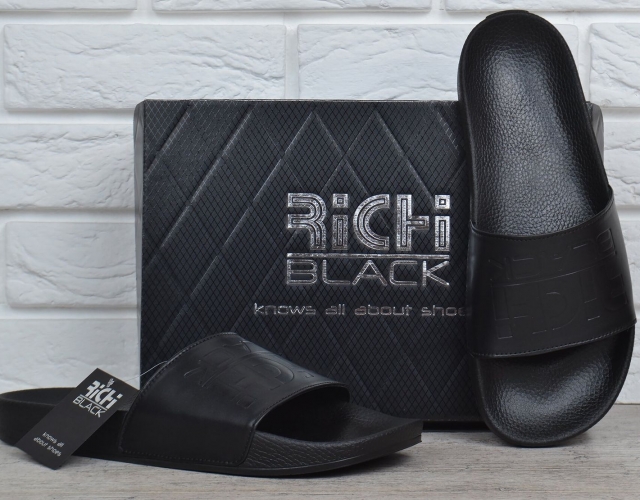 Шльопанці чоловічі шкіряні Richi Black чорні