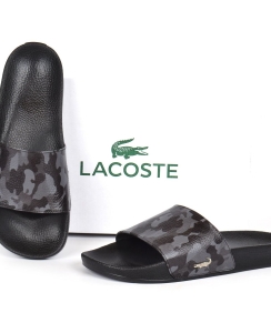 Ляпанці чоловічі шкіряні Lacoste Military сірий камуфляж