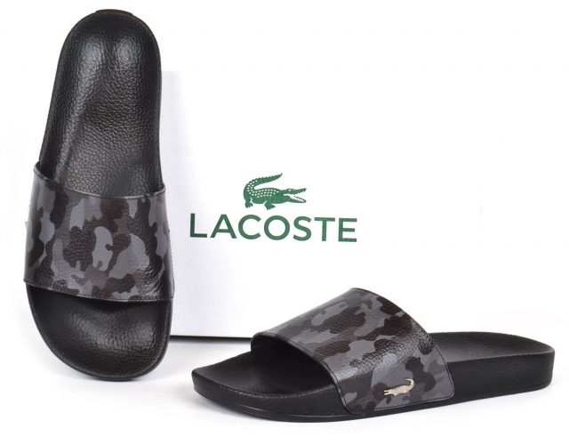 Ляпанці чоловічі шкіряні Lacoste Military сірий камуфляж