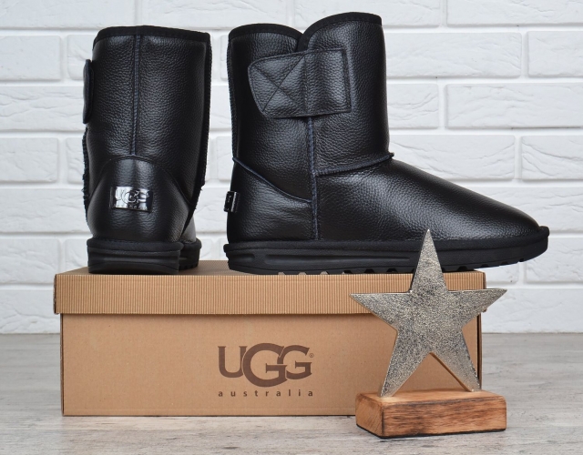 Угги мужские кожаные зимние сапоги UGG Australia черные на липучке