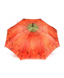 Парасолька тростина жіноча напівавтомат 8 спиць, помаранчева з принтом «Flower»