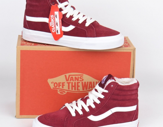 Кеди зимові замшеві на хутрі Vans Old Skool high Red wine бордові