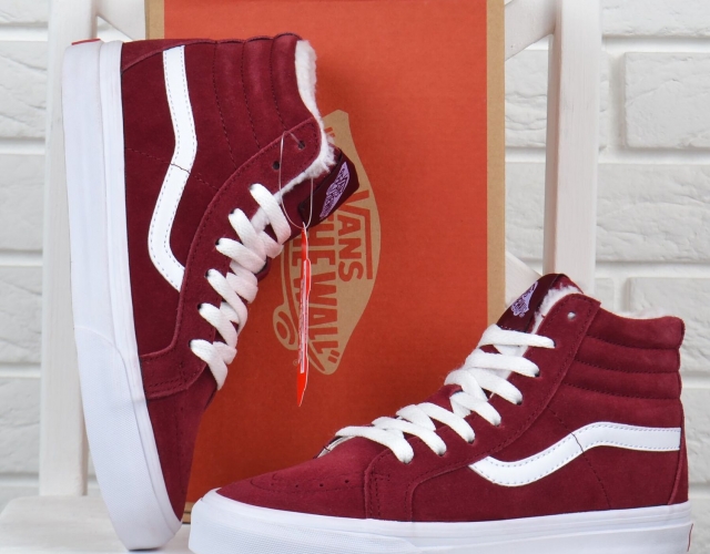 Кеди зимові замшеві на хутрі Vans Old Skool high Red wine бордові