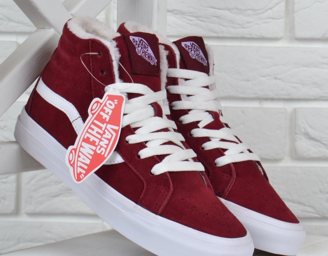 Кеди зимові замшеві на хутрі Vans Old Skool high Red wine бордові