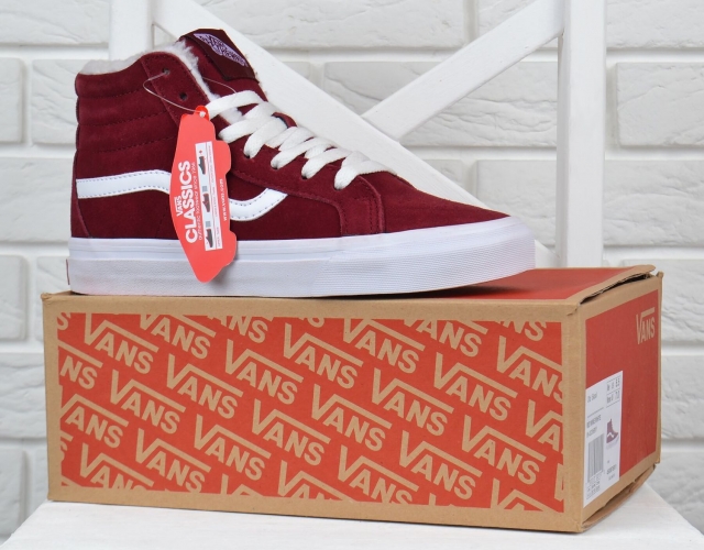 Кеди зимові замшеві на хутрі Vans Old Skool high Red wine бордові