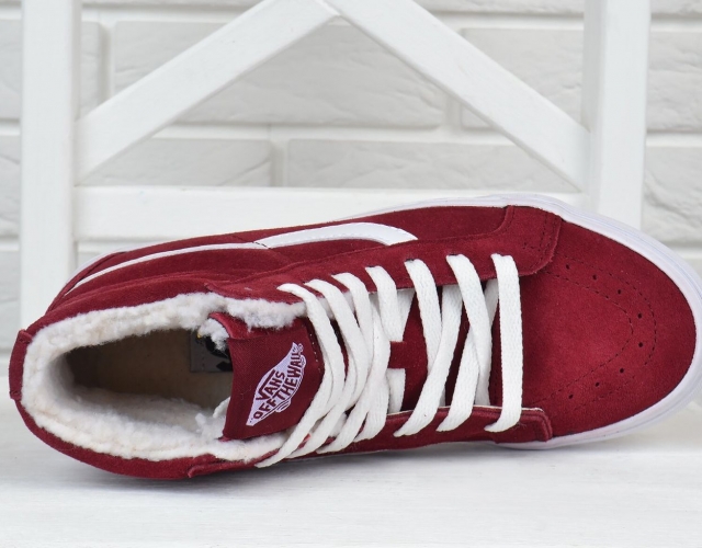 Кеди зимові замшеві на хутрі Vans Old Skool high Red wine бордові